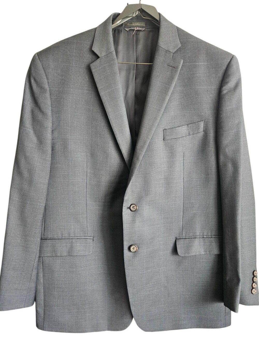 Lauren Ralph Lauren Men’s 100% Wool Gray Windowpane Plaid Blazer Sport Coat 46R